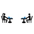 Stick man keeps a distance during a meeting in a restaurant. Prevention of coronavirus. Be safe.